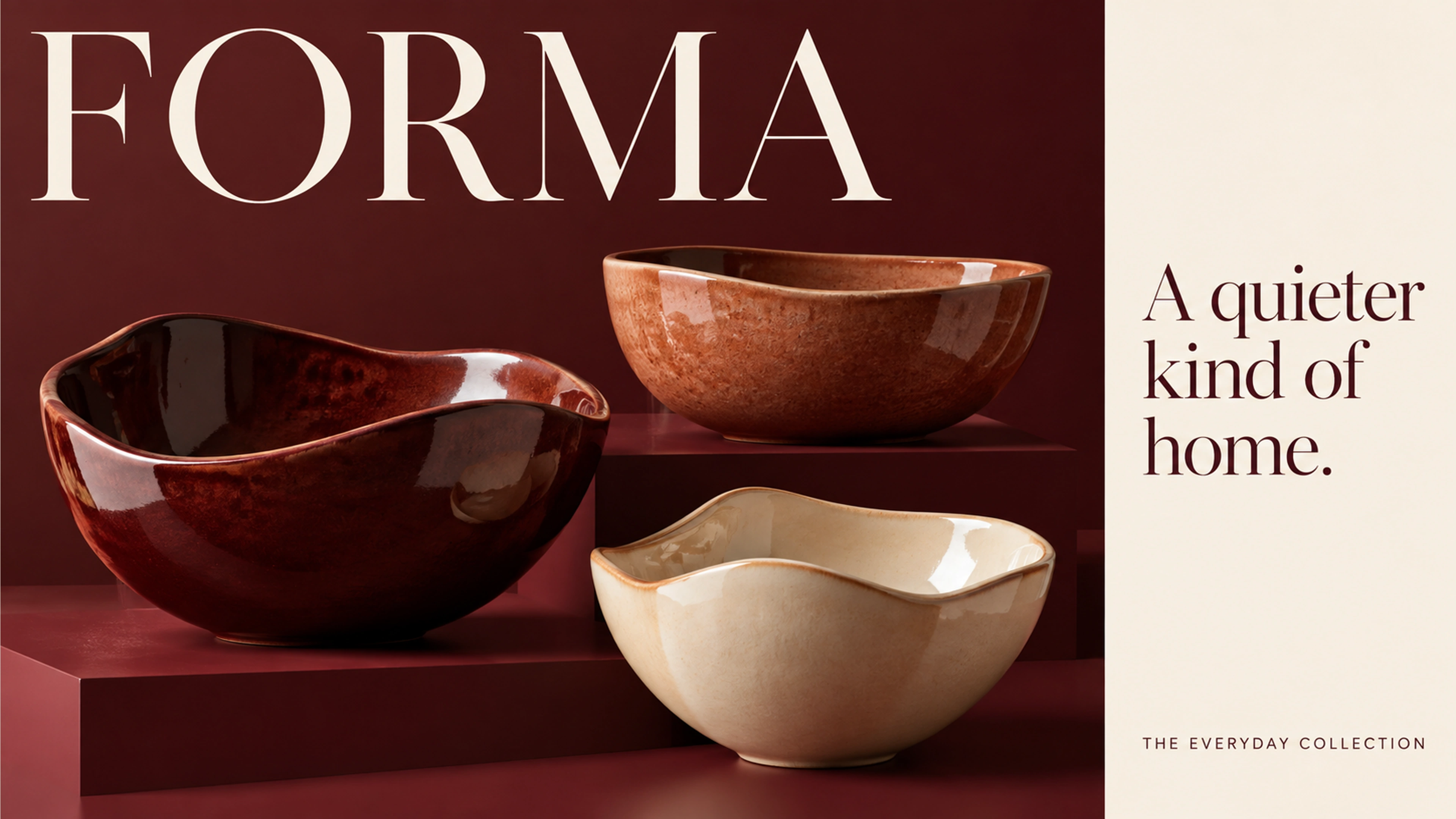 Forma branded context artwork: Sculptural ceramics, linen and warm timber