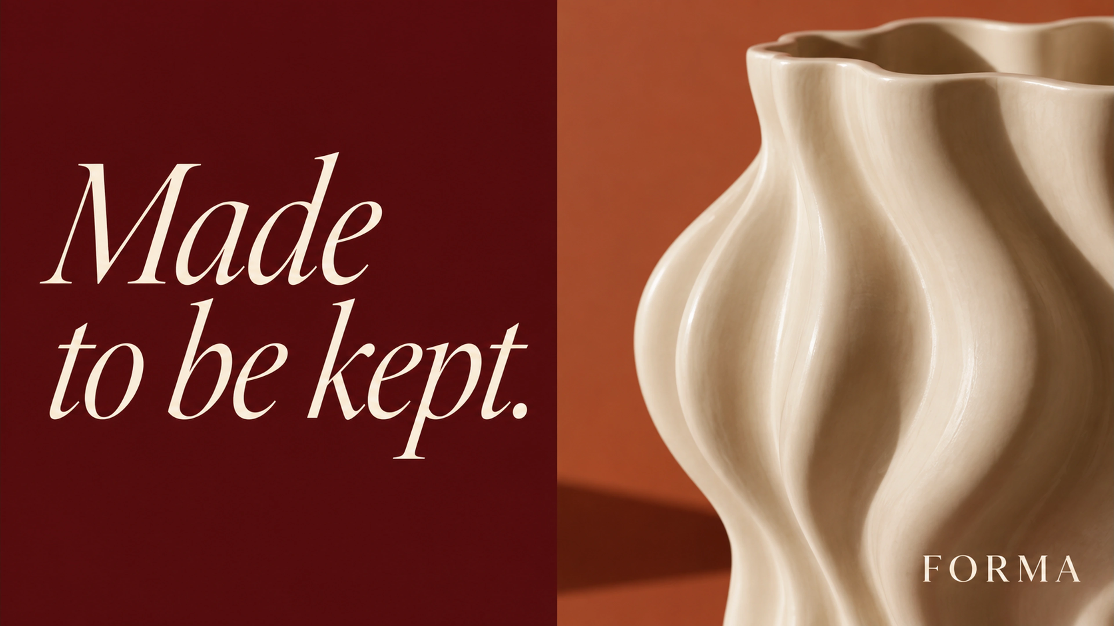 Forma branded detail artwork: Sculptural ceramics, linen and warm timber