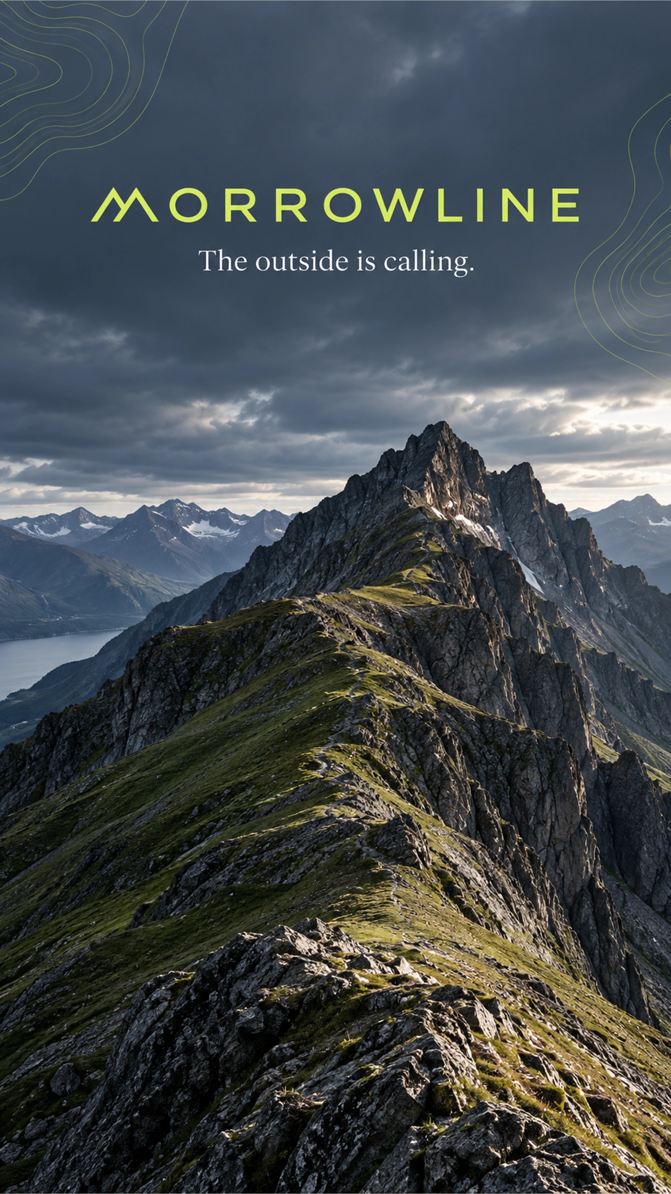 Morrowline branded campaign artwork: Technical outdoor equipment and coastal stone