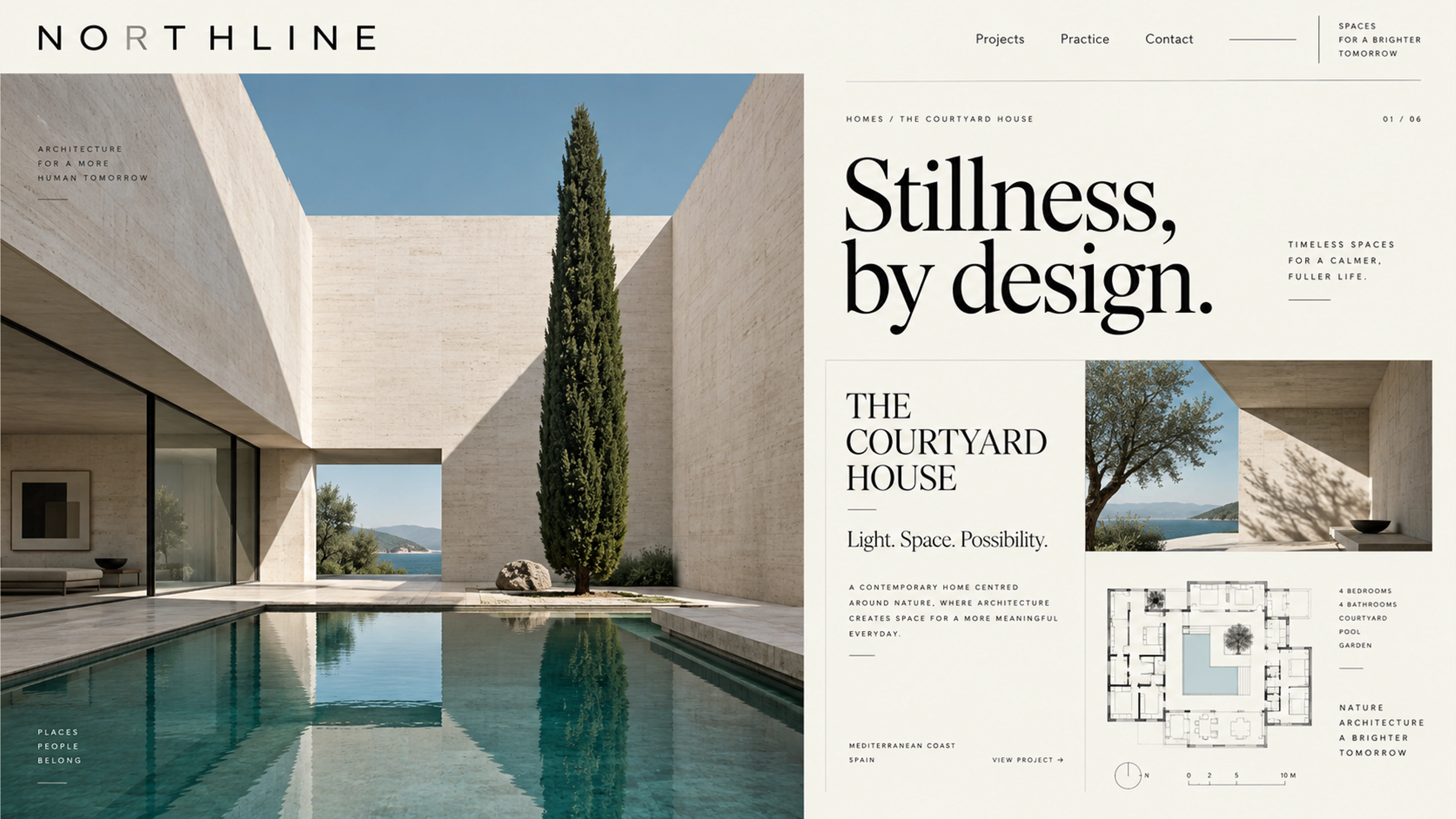 Northline branded context artwork: Coastal limestone architecture and refined interior materials