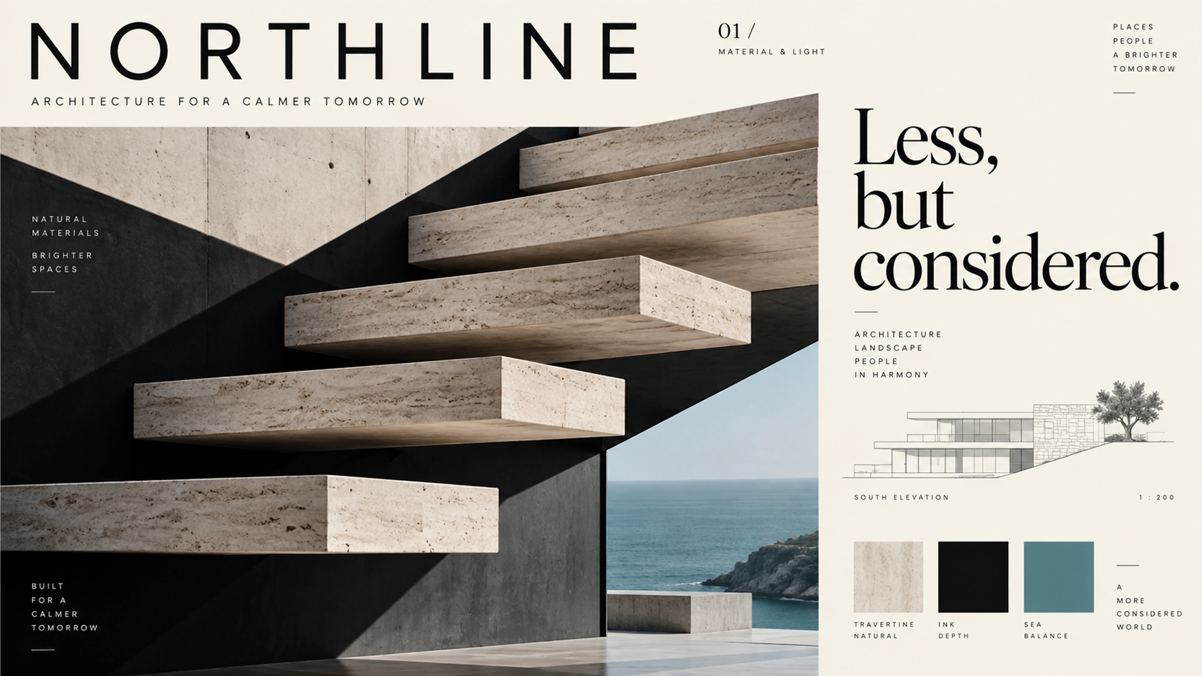 Northline branded detail artwork: Coastal limestone architecture and refined interior materials