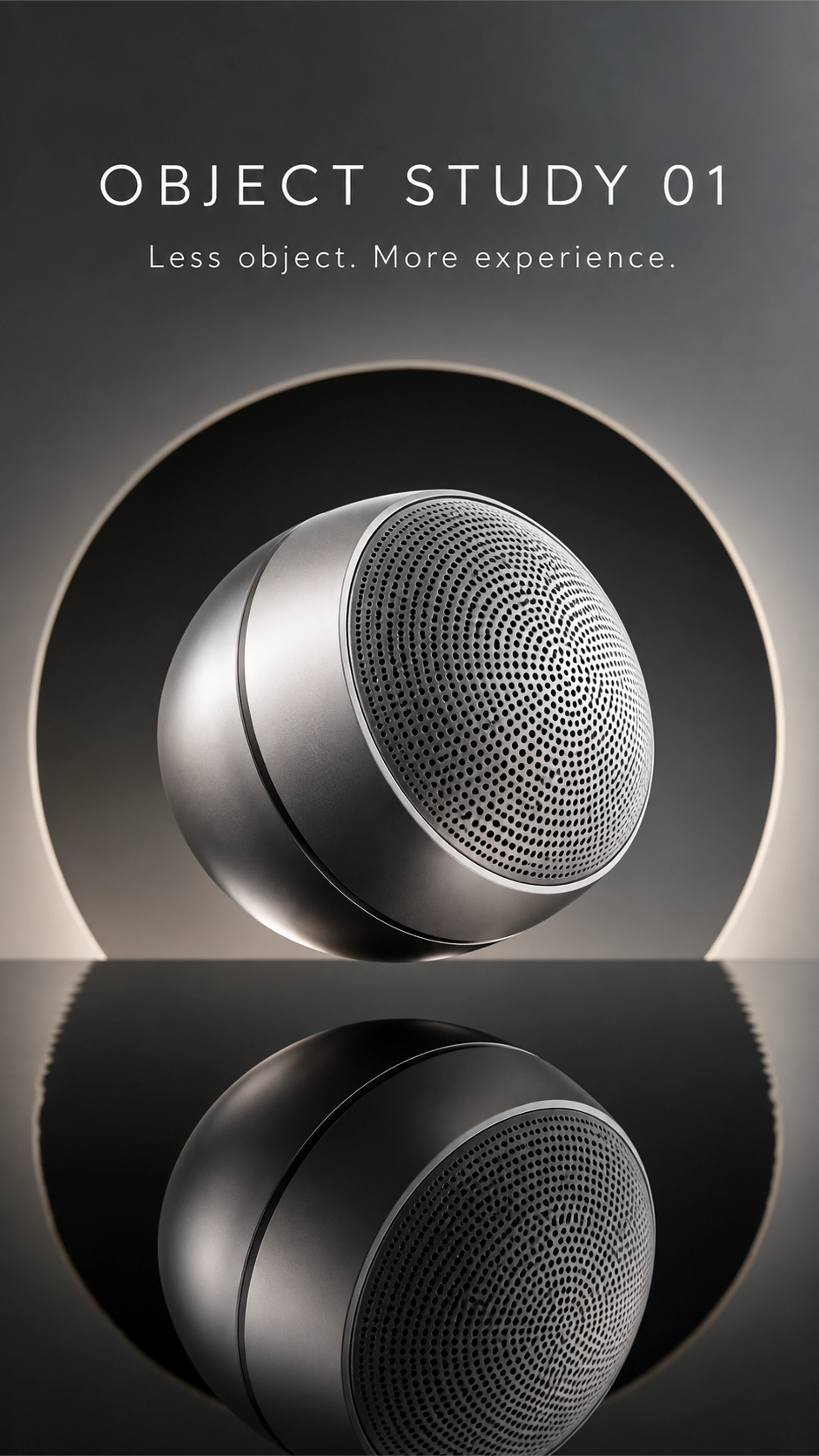 Object Study 01 branded campaign artwork: Brushed aluminium audio objects and woven speaker materials
