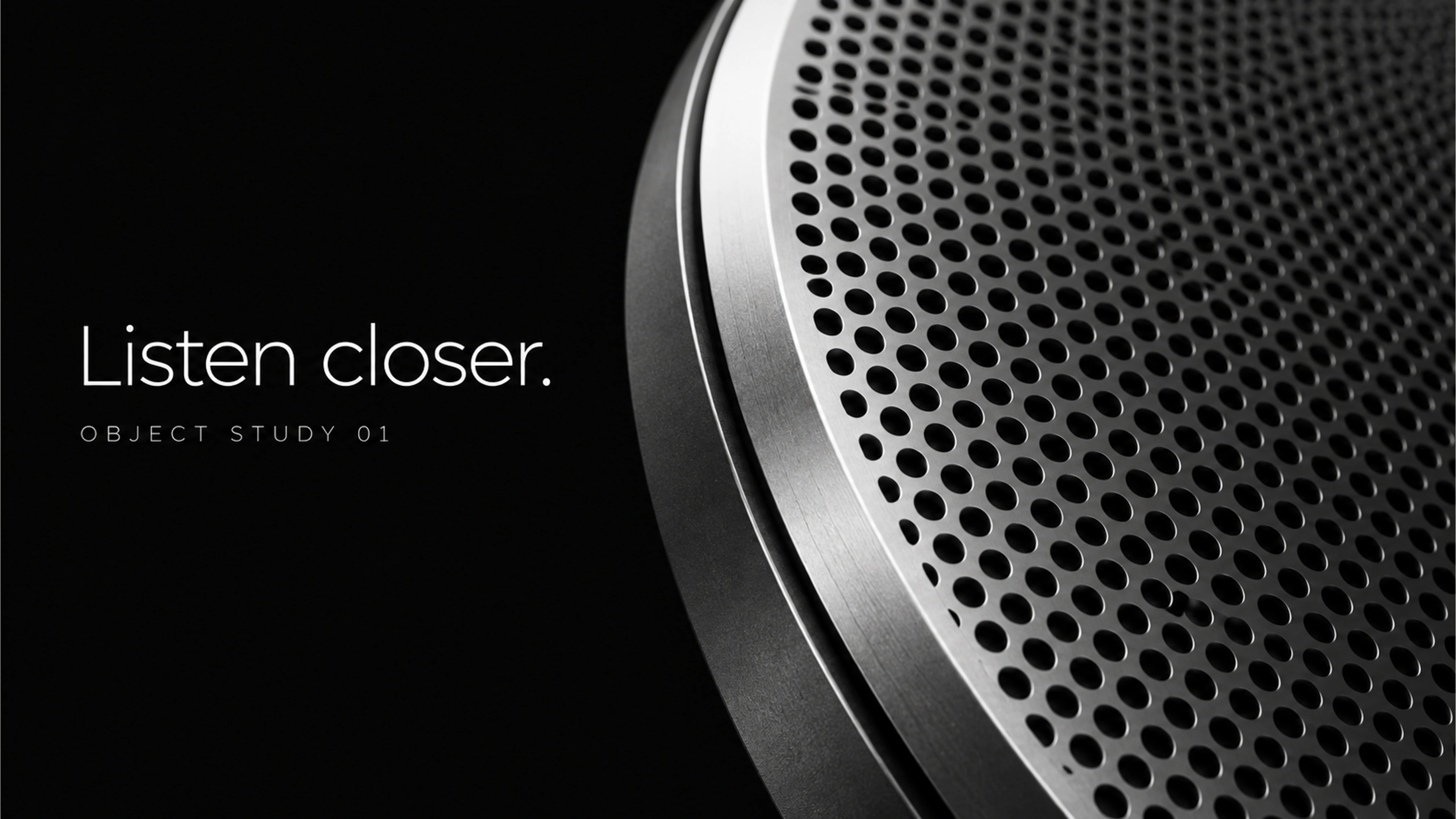 Object Study 01 branded detail artwork: Brushed aluminium audio objects and woven speaker materials